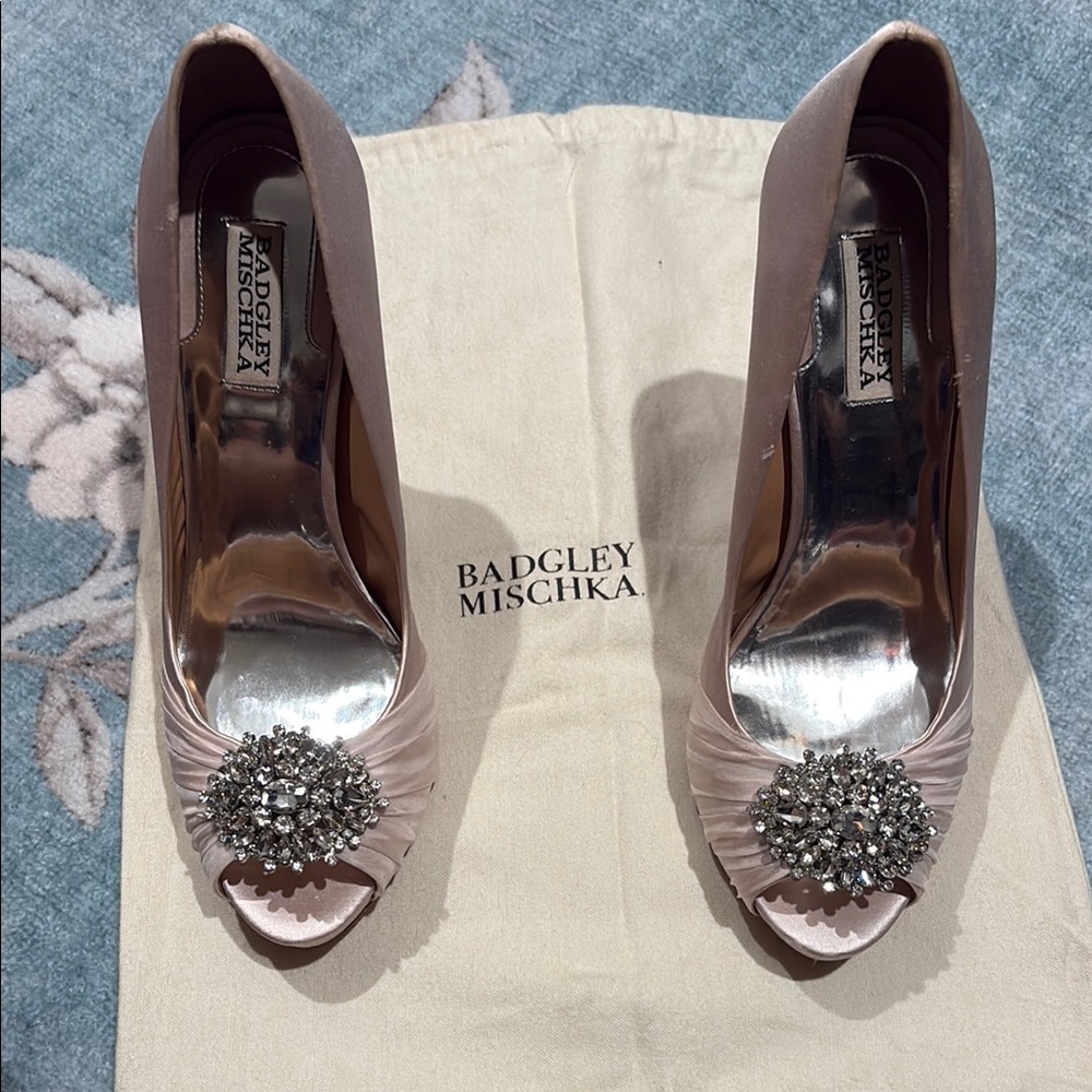 Badgley Mischka Blush Peep Toe Heels with Embellishments